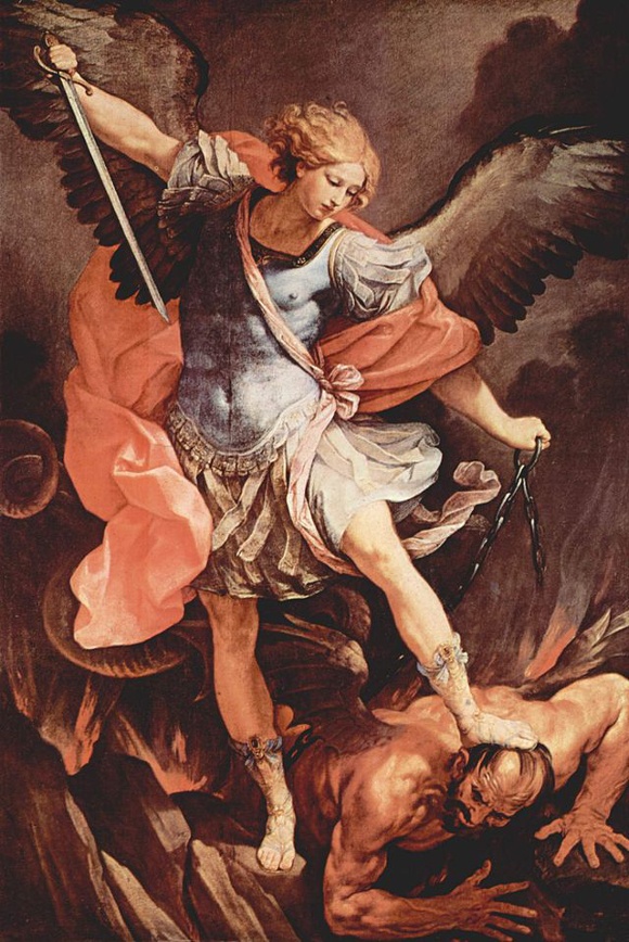 Image of the Archangel Michael trampling Satan