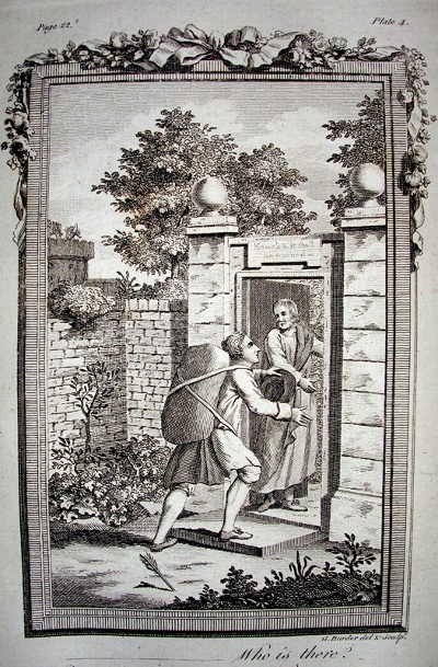 Pilgrim's Progress engraving of Christian going through the Wicket Gate