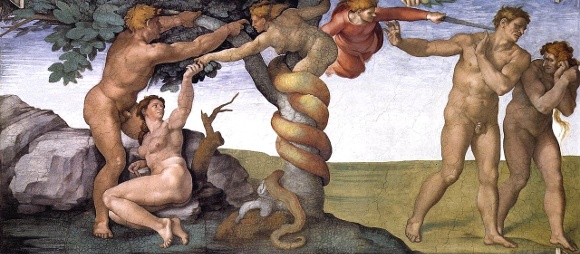 Sistine chapel fresco of Adam and Eve's expulsion from the Garden of Eden