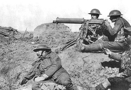 Photo image of Vickers machine gun crew 1917 available from Wikipedia